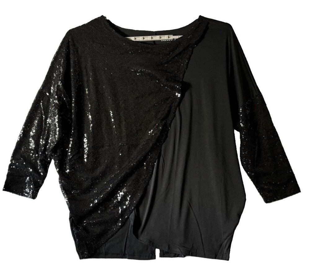 Roaman’s 18/20 L Black Sequin Colorblock Tunic Top Plus Size Party Evening